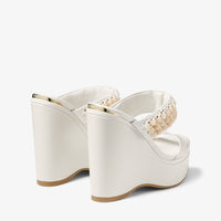 Amoure 130 wedge mules in leather - Latte & Ivory