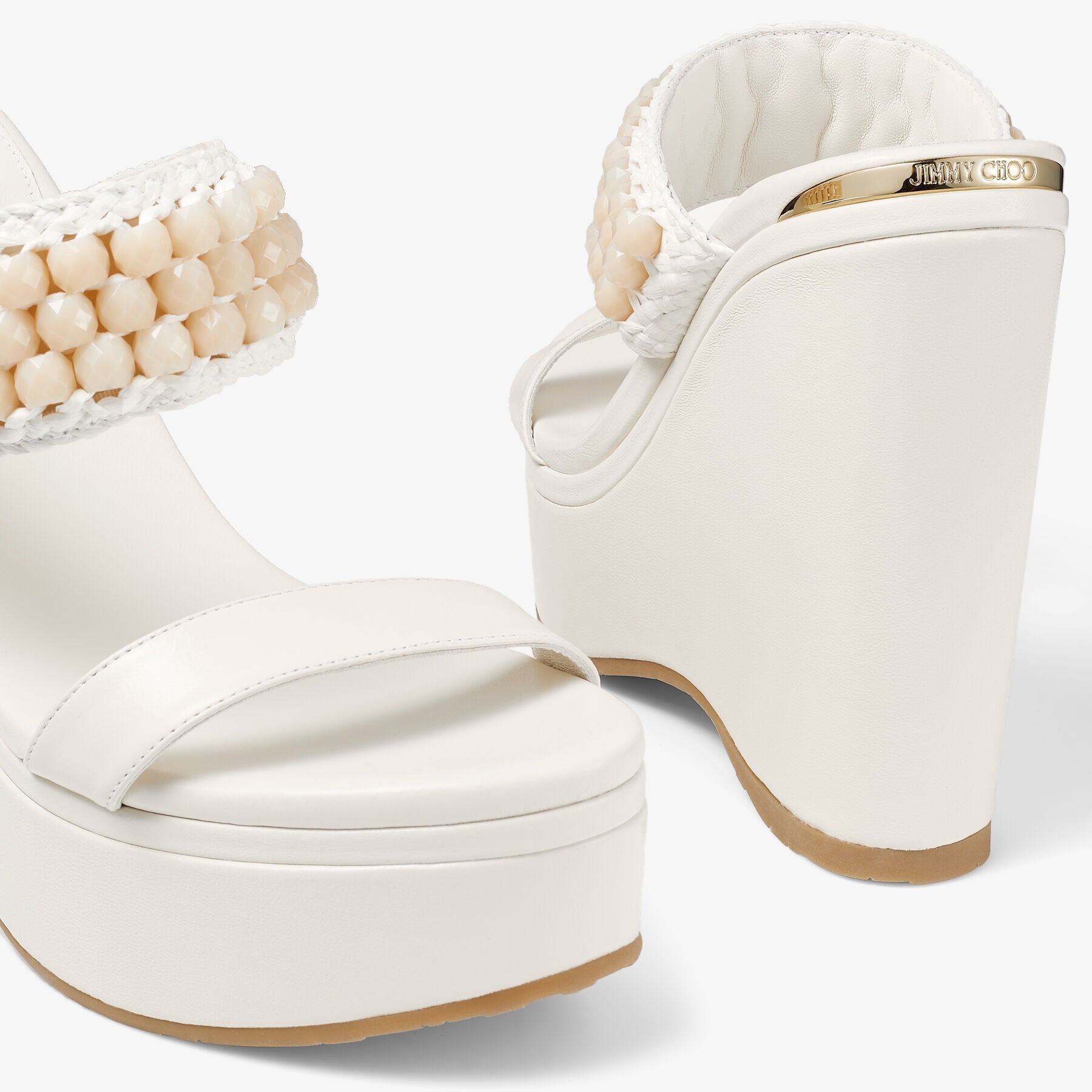 Amoure 130 wedge mules in leather - Latte & Ivory