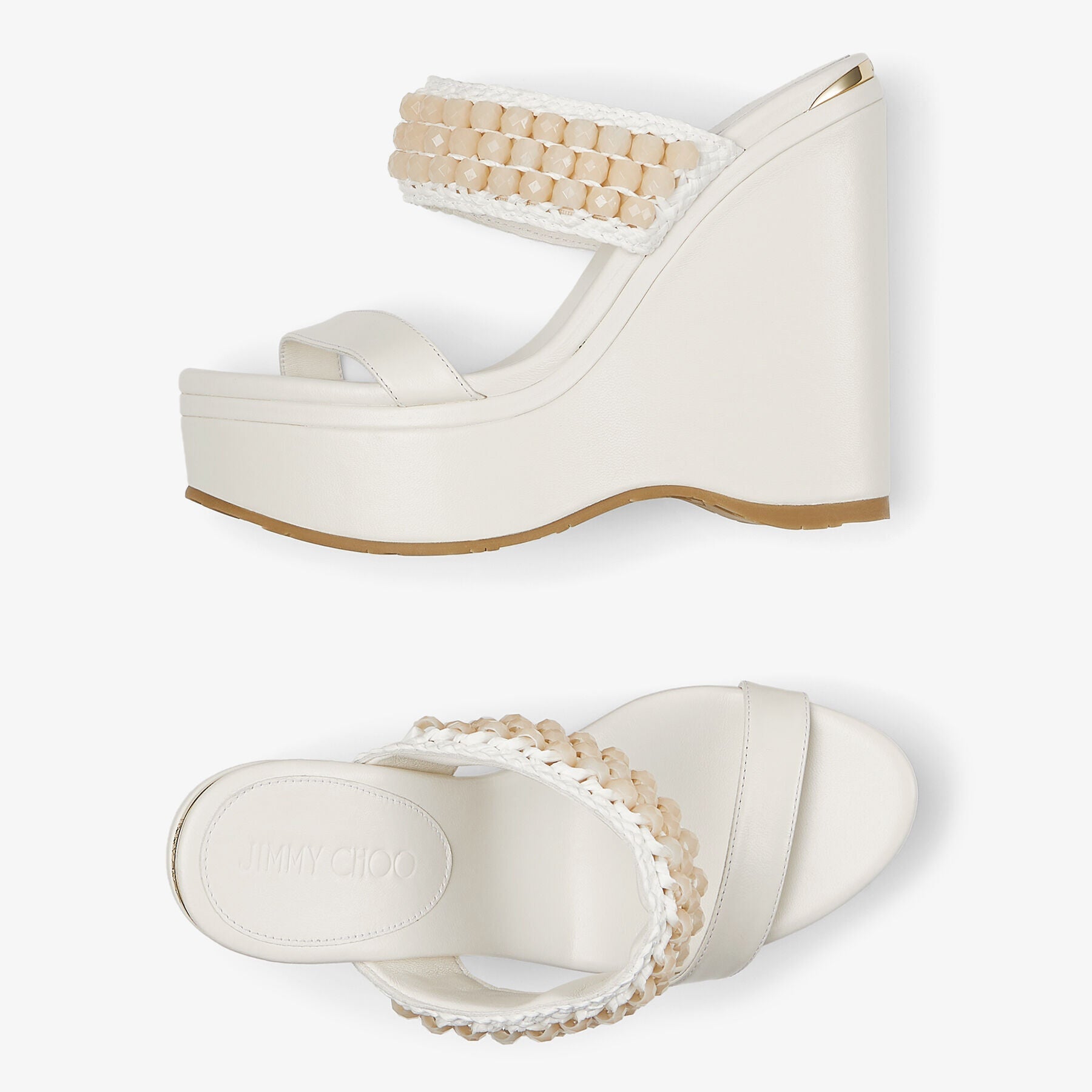 Amoure 130 wedge mules in leather - Latte & Ivory