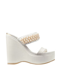 Amoure 130 wedge mules in leather - Latte & Ivory