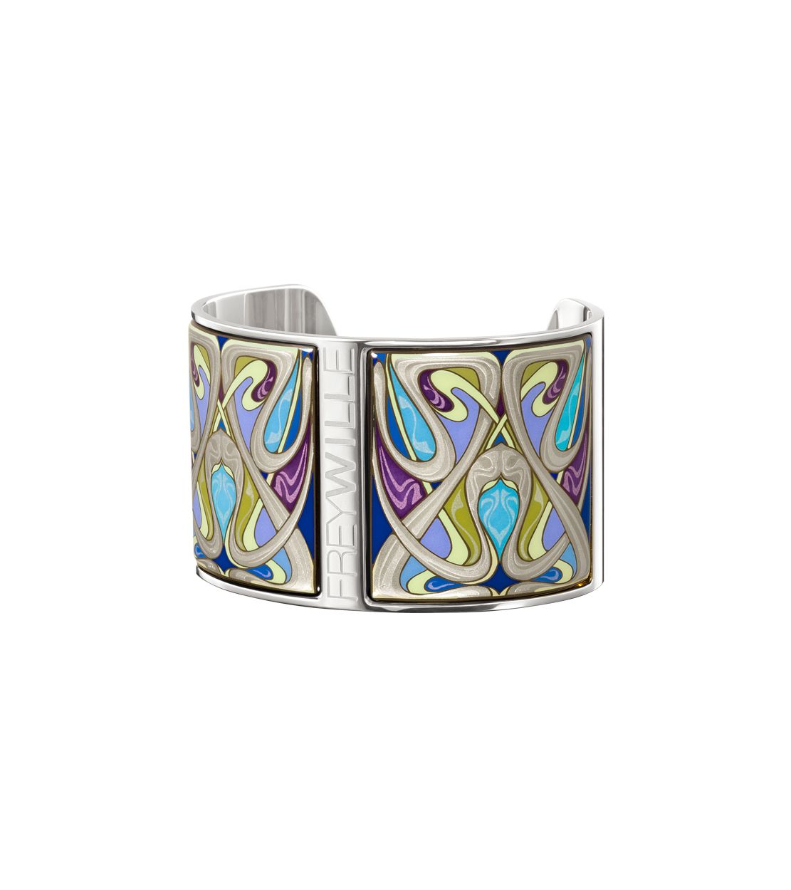 Manchette Aphrodite en émail et plaqué au rhodium - Bleu & vert & violet