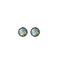 Rhodium-plated cabochon earrings - Blue, Violet & Green