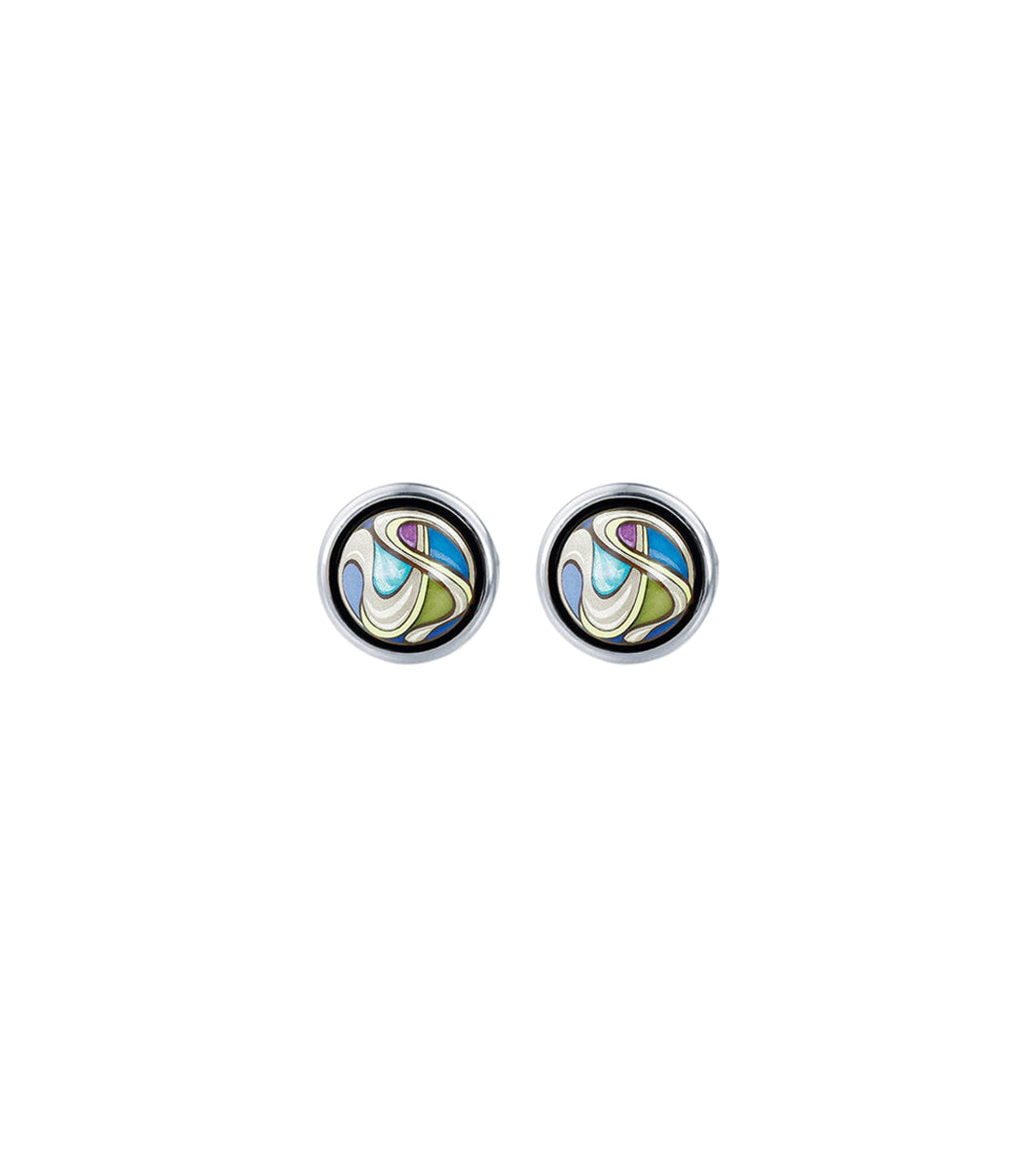 Rhodium-plated cabochon earrings - Blue, Violet & Green