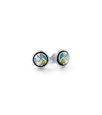 Rhodium-plated cabochon earrings - Blue, Violet & Green