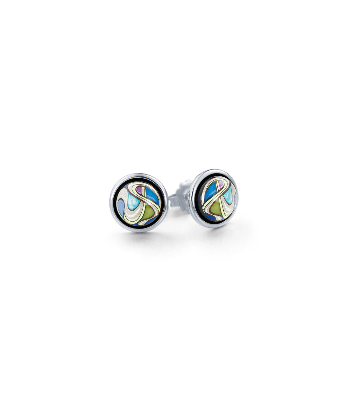 Rhodium-plated cabochon earrings - Blue, Violet & Green