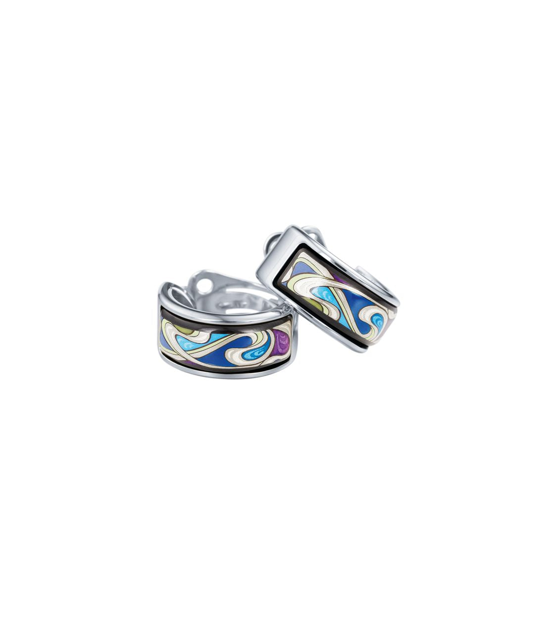 Enamel and rhodium Mini Creole earrings - Blue & green & purple
