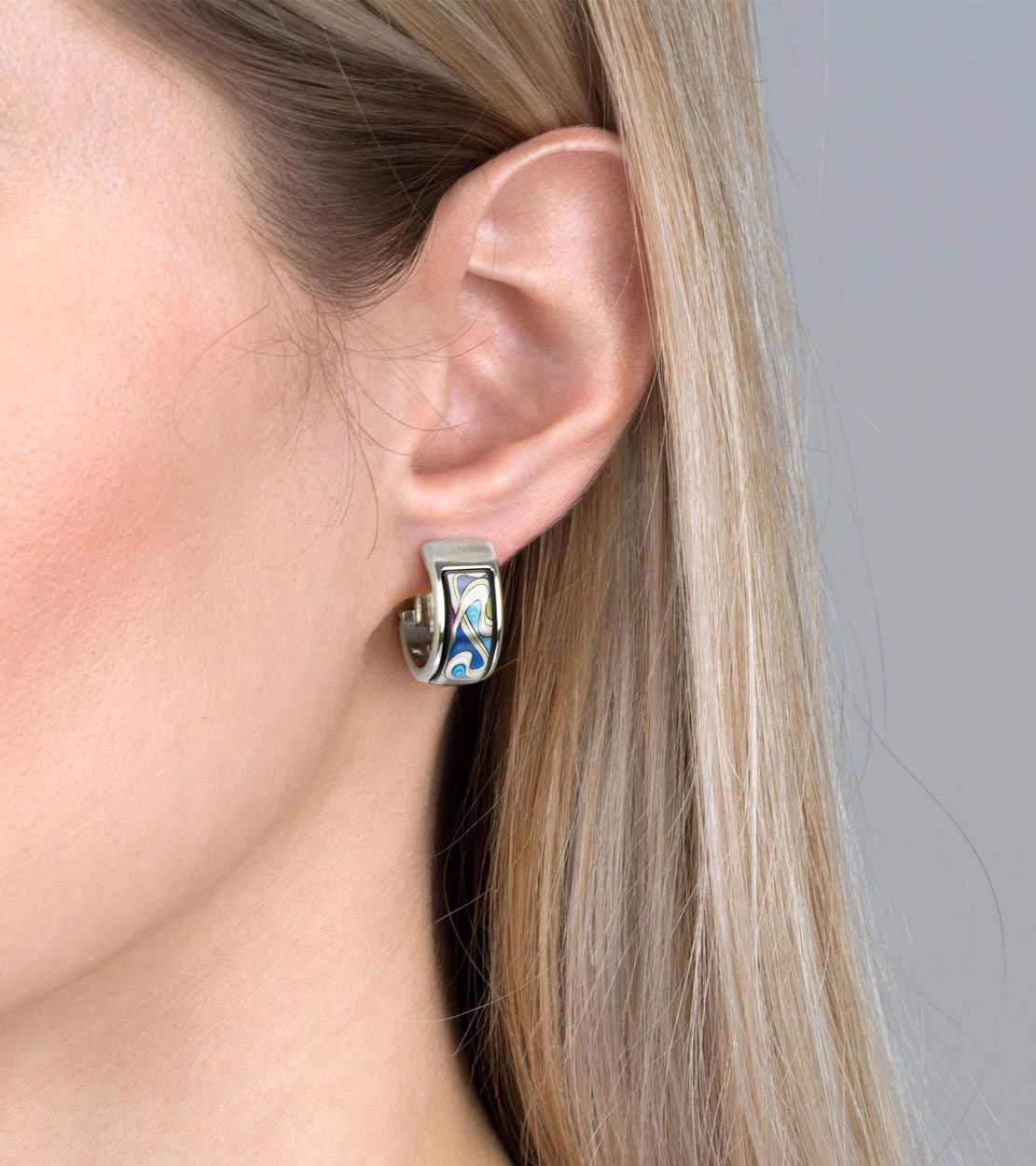 Enamel and rhodium Mini Creole earrings - Blue & green & purple