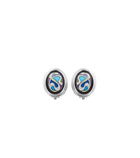Oval clip earrings rhodium plated - Blue & green & purple