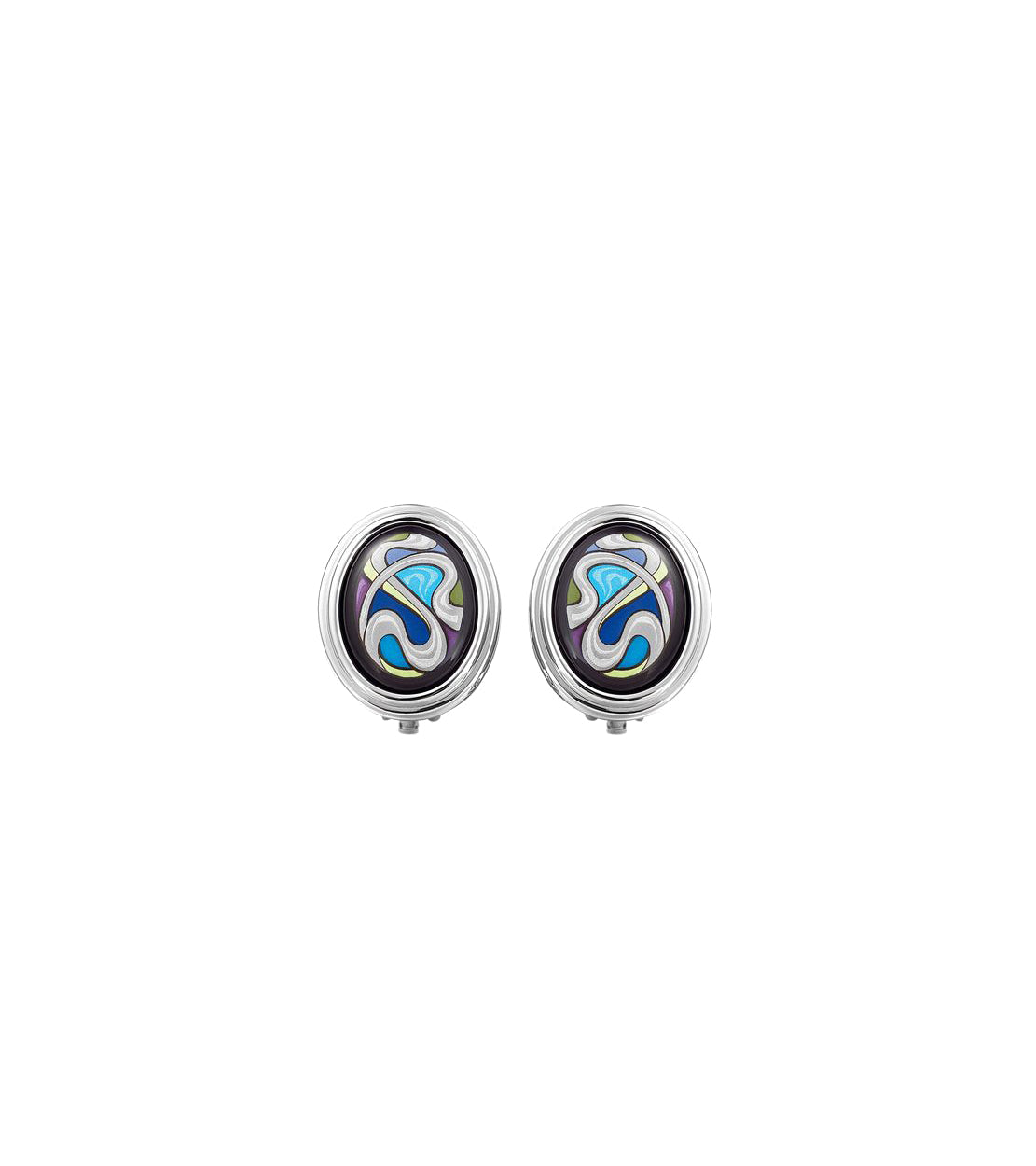 Oval clip earrings rhodium plated - Blue & green & purple