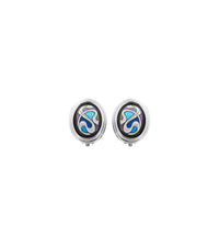 Enamel and rhodium-plated Oval earrings - Blue, Green & Purple