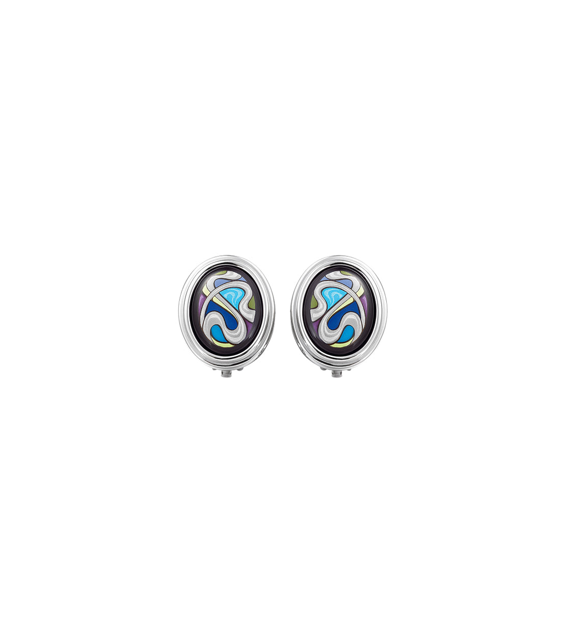 Enamel and rhodium-plated Oval earrings - Blue, Green & Purple