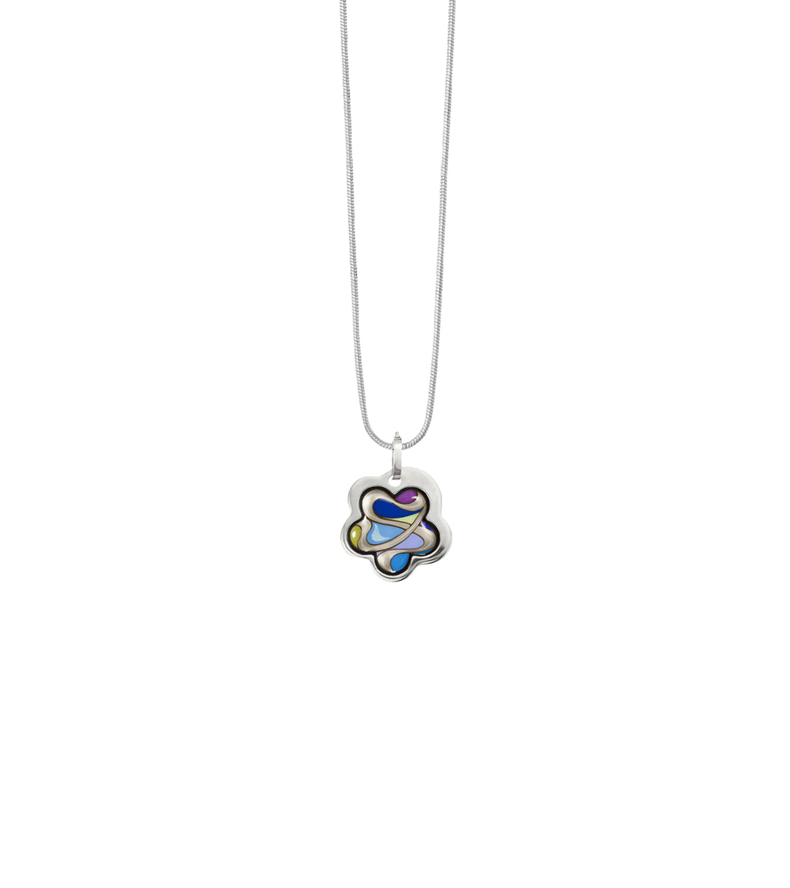 Collier Flower en émail et plaqué au rhodium - Bleu & vert & violet