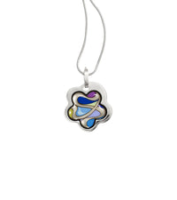 Collier Flower en émail et plaqué au rhodium - Bleu & vert & violet