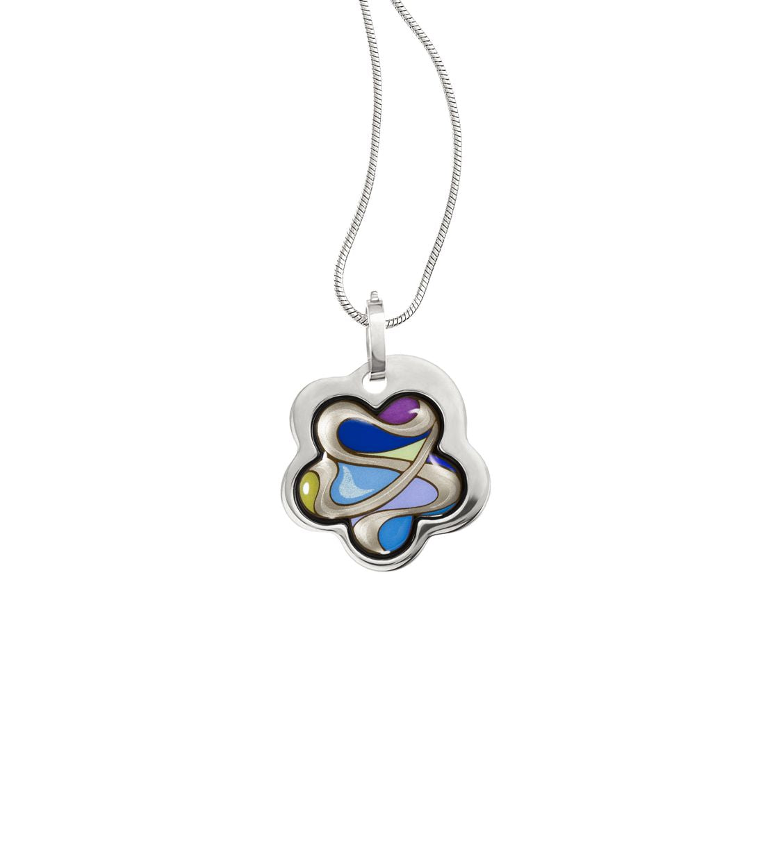 Collier Flower en émail et plaqué au rhodium - Bleu & vert & violet