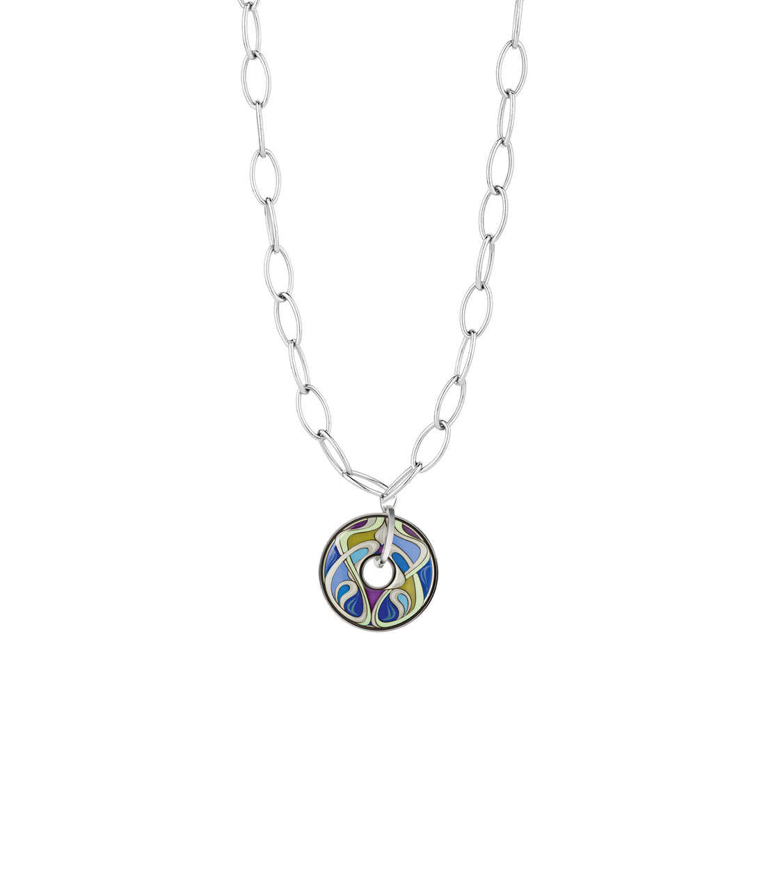 Collier Luna Piena en émail et plaqué au rhodium - Bleu, Vert & Violet