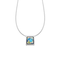 Square enamel and rhodium-plated necklace - Blue, Green & Purple