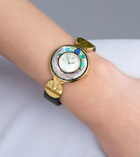 Montre Helena en émail et décoré à l'or - Vert & bleu & or