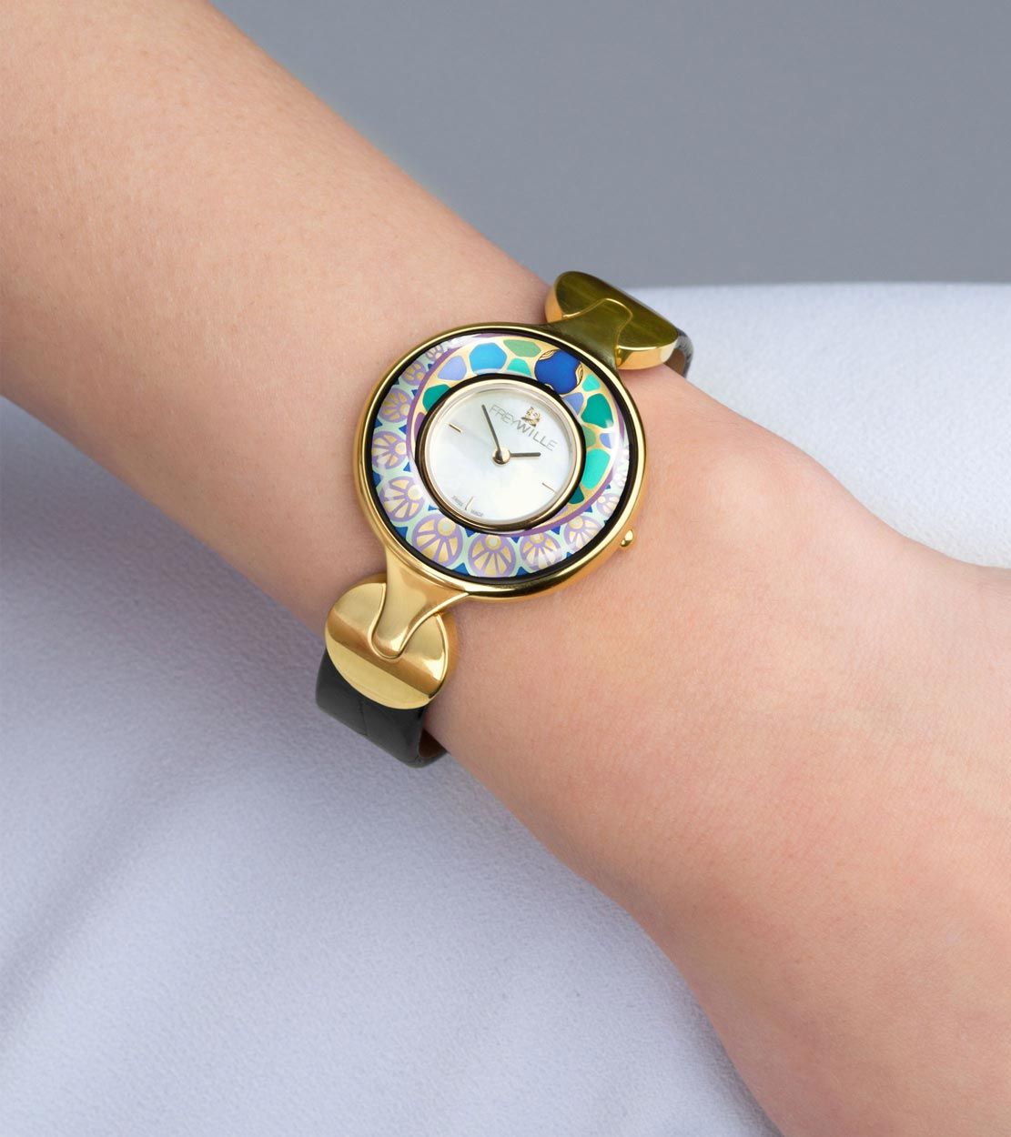 Montre Helena en émail et décoré à l'or - Vert & bleu & or