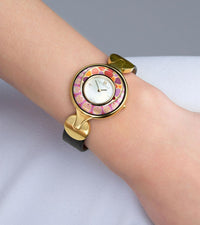 Montre Helena en émail et décoré à l'or - Rose & orange & or