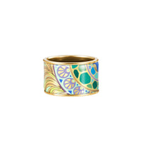 Bague Diva en émail et décoré à l'or - Vert & bleu & or