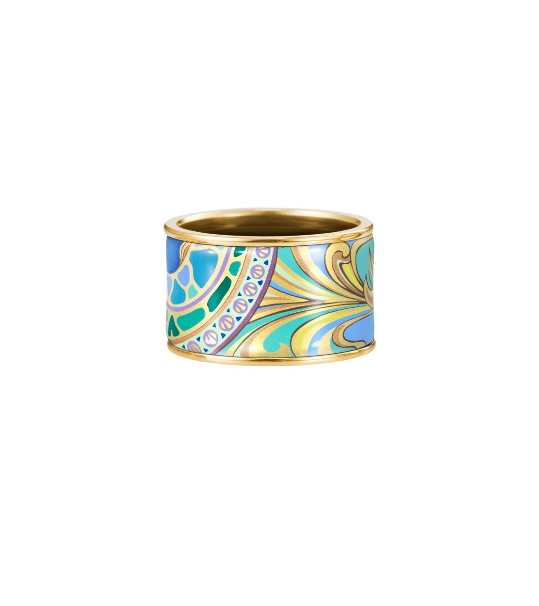 Bague Diva en émail et décoré à l'or - Vert & bleu & or
