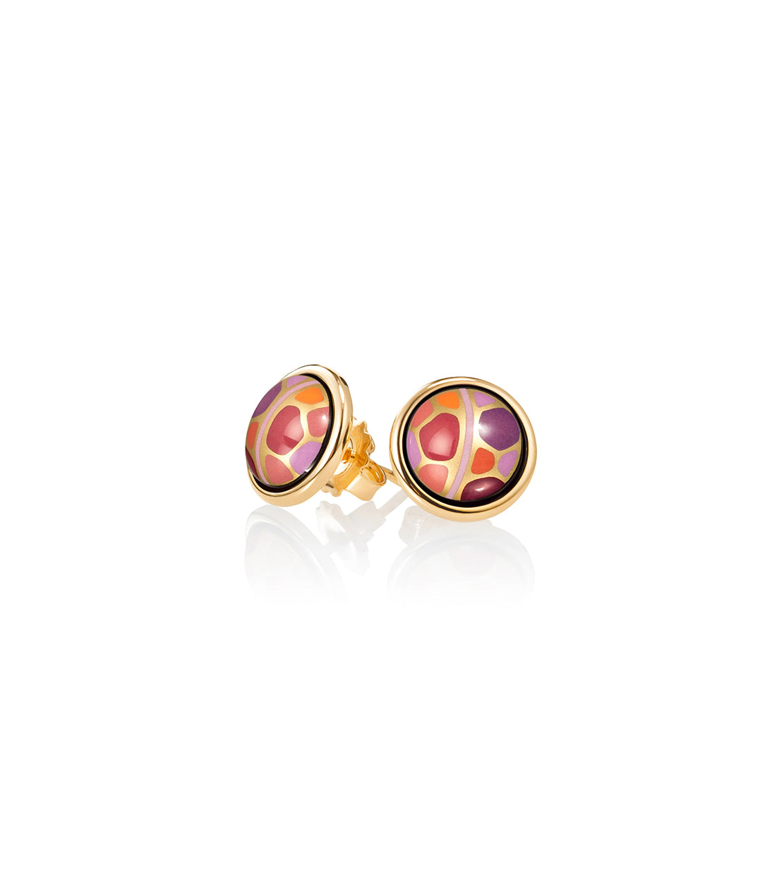 Cabochon earrings plated with 24 carat gold - Pink & Orange