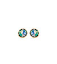 Cabochon earrings plated with 24 carat gold - Green, Blue & Gold