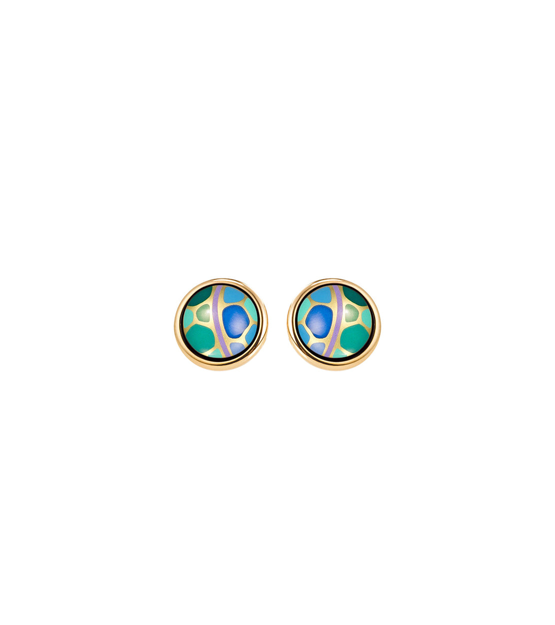Cabochon earrings plated with 24 carat gold - Green, Blue & Gold