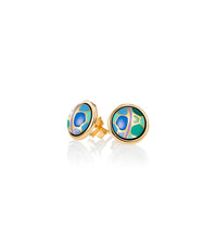 Cabochon earrings plated with 24 carat gold - Green, Blue & Gold