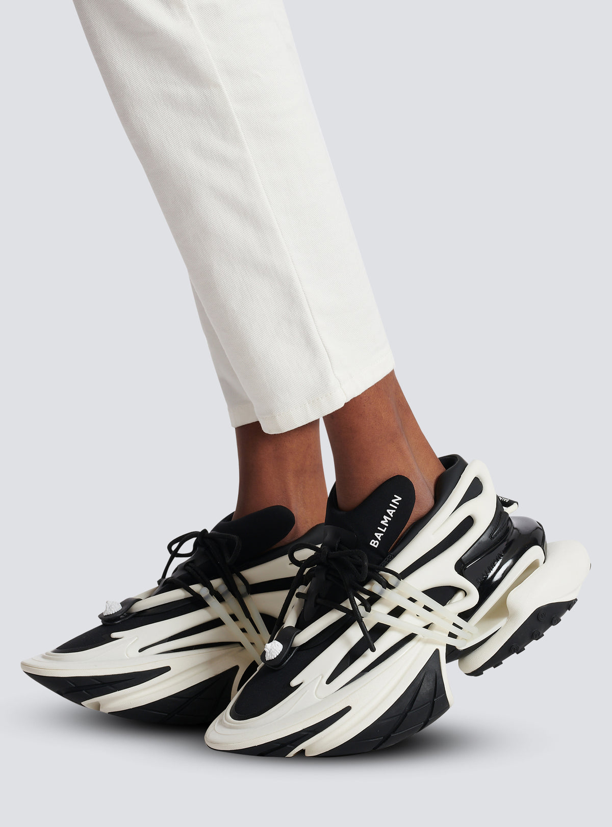 Baskets unicorn en néoprène bicolore et cuir - Noir & Blanc
