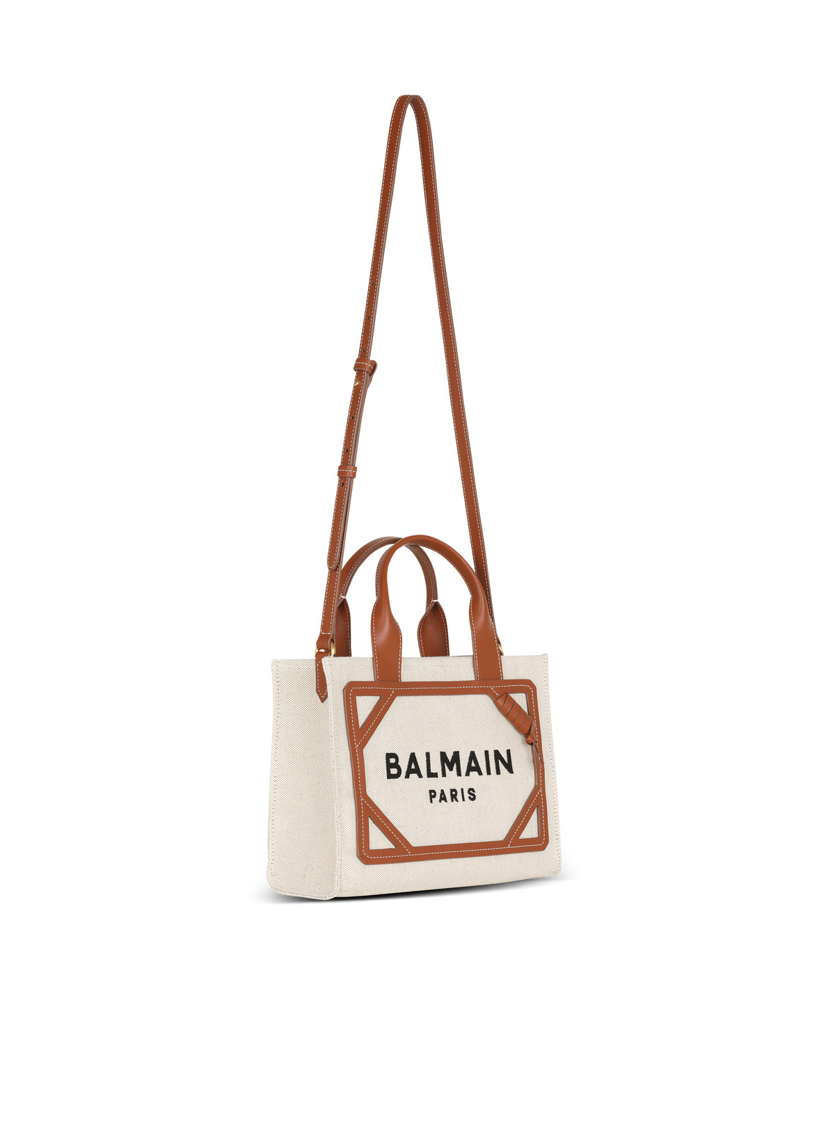 Cabas b-army petit modèle en toile avec empiècements en cuir - Naturel & Marron