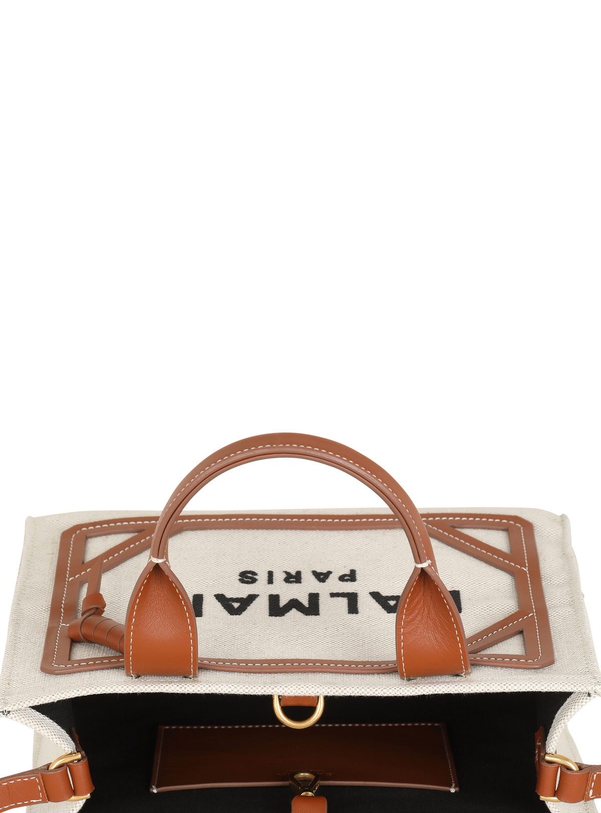 Cabas b-army petit modèle en toile avec empiècements en cuir - Naturel & Marron