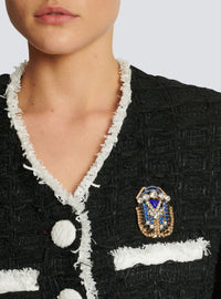 Grande broche scarabée pavée de cristaux - Noir, Or & Bleu Saphir