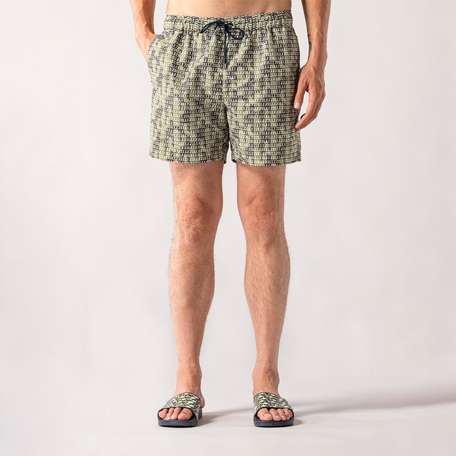 Short de bain à imprimé monogramme - Vert & Noir