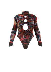 Openwork printed body with gathers - Print