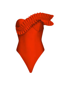 Nisi one-piece bandeau swimming costume with ruffles - Scarlett