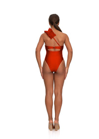 Nisi one-piece bandeau swimming costume with ruffles - Scarlett