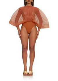 Sombra sculptural draped bodysuit - Rust Pomegranate