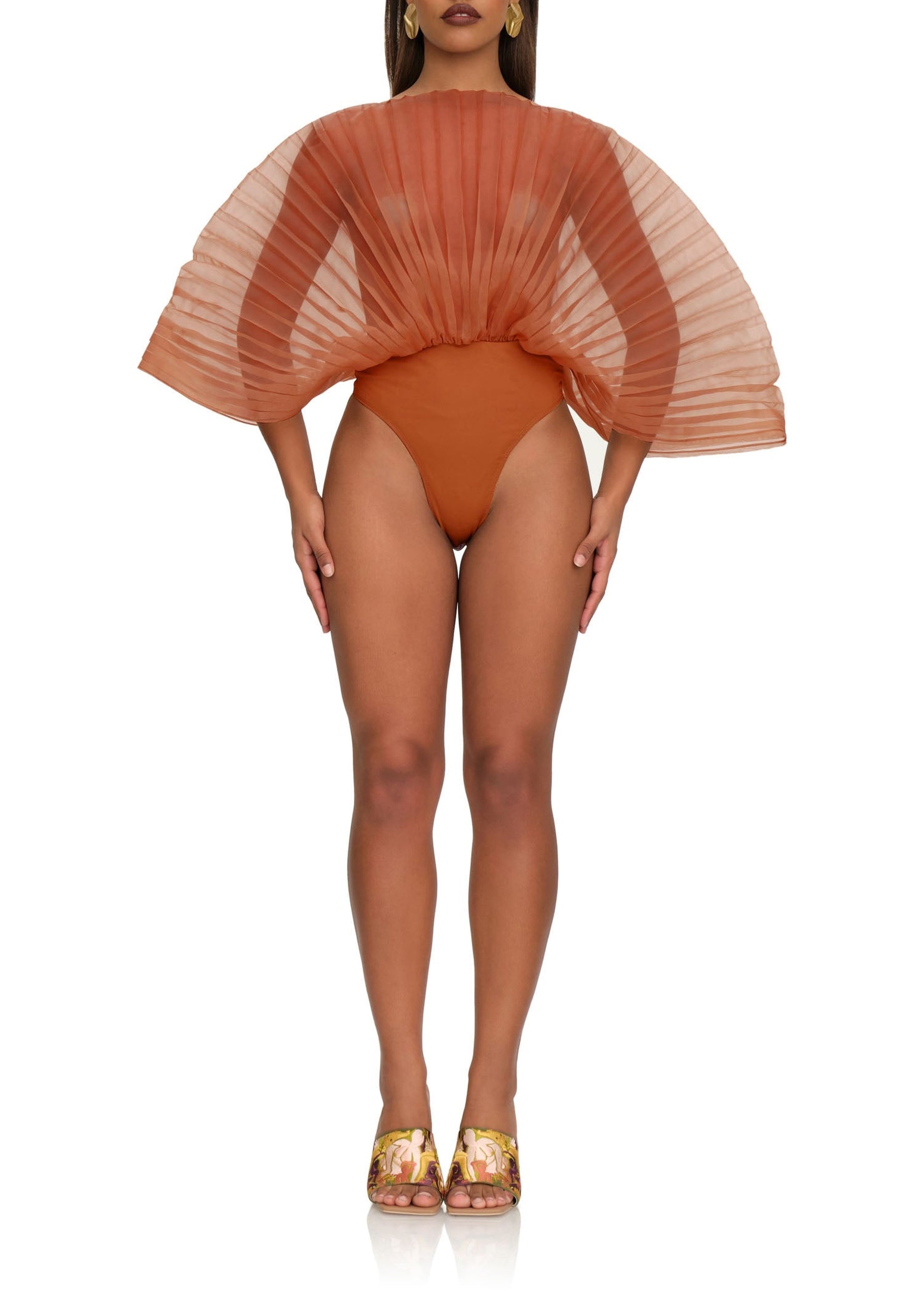 Sombra sculptural draped bodysuit - Rust Pomegranate