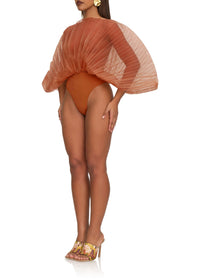 Sombra sculptural draped bodysuit - Rust Pomegranate