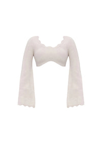 Oda cropped top with long scalloped sleeves - Tusk