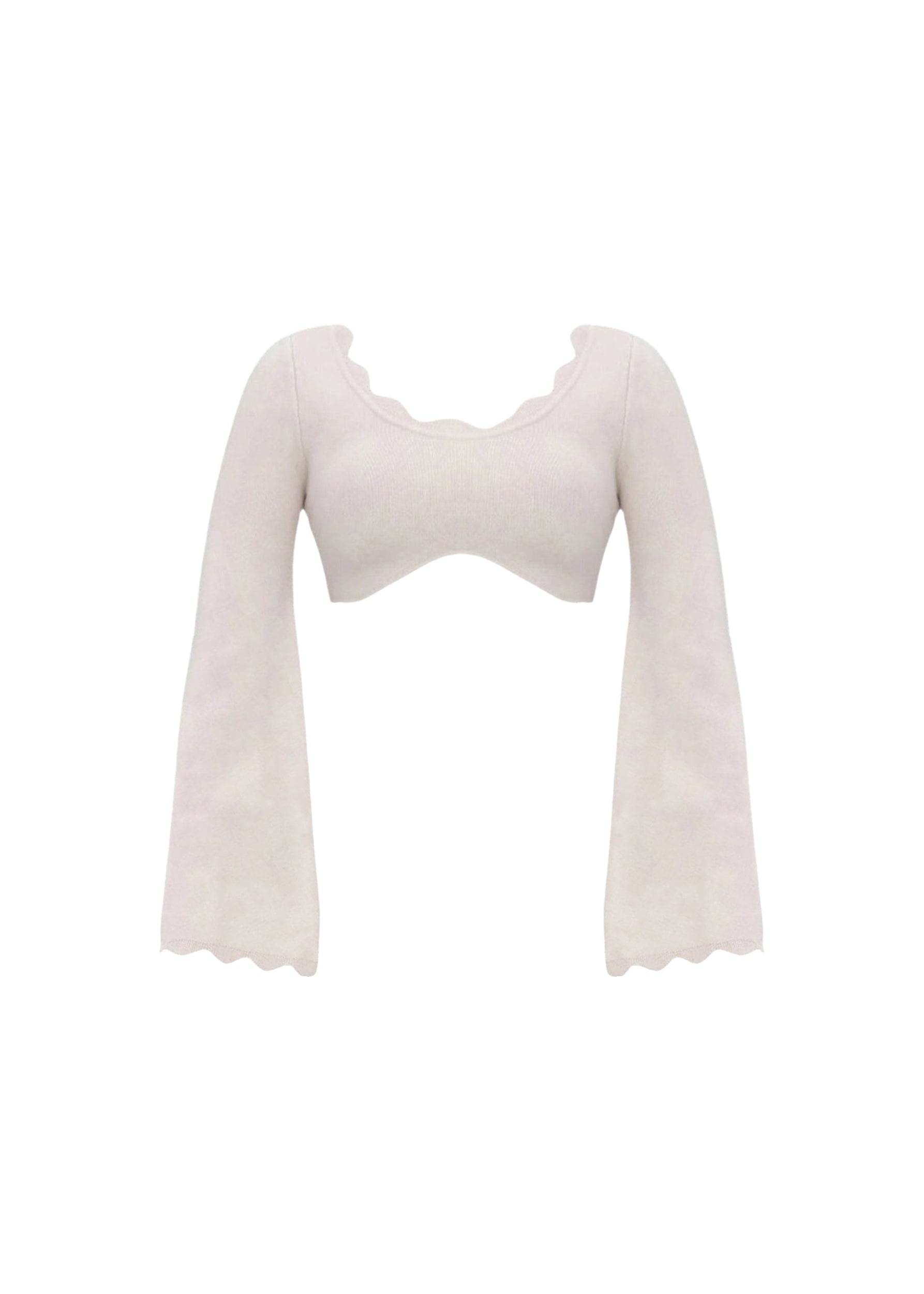 Oda cropped top with long scalloped sleeves - Tusk