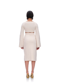 Oda cropped top with long scalloped sleeves - Tusk