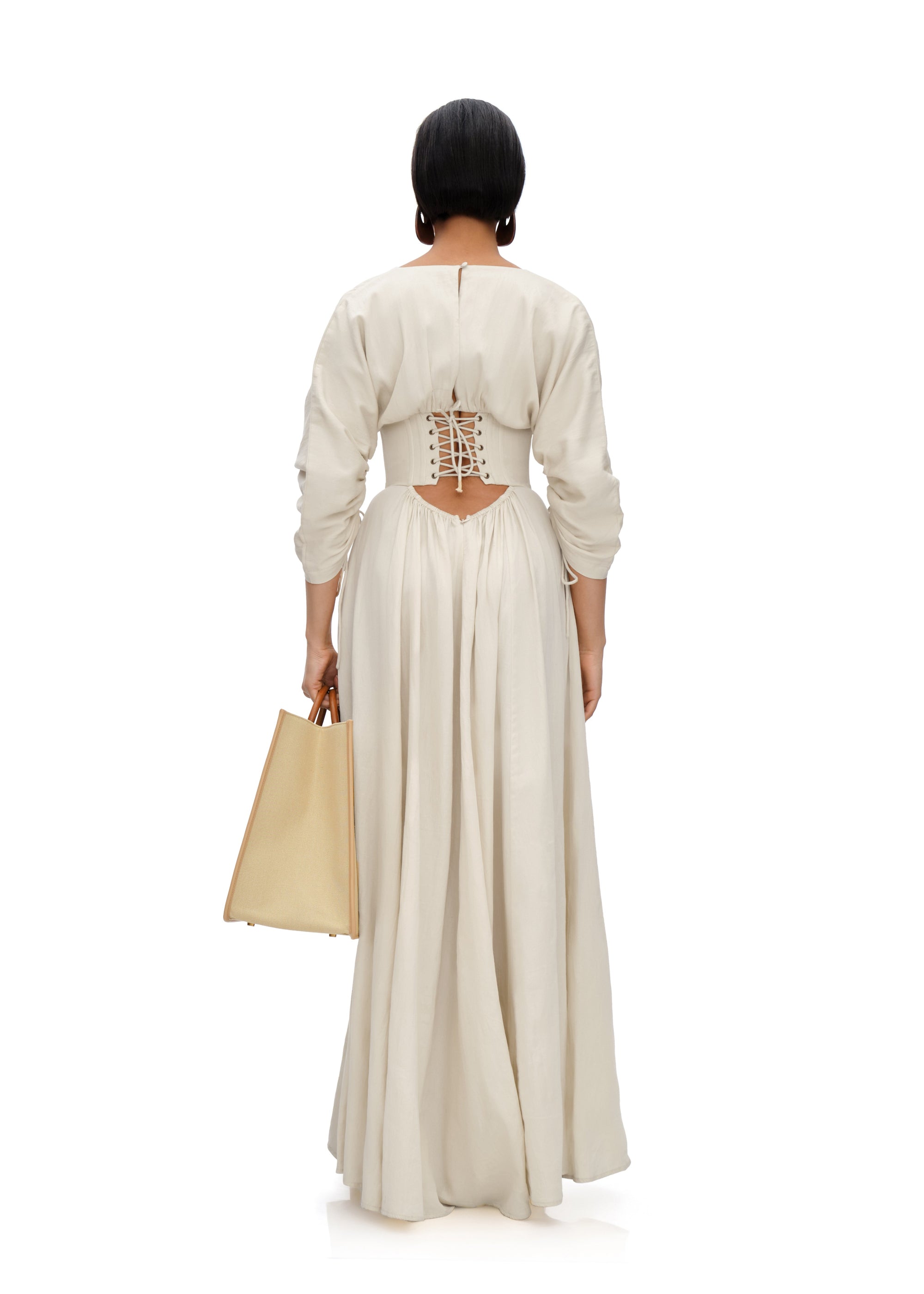 Adelle long dress with corseted waist - Bone