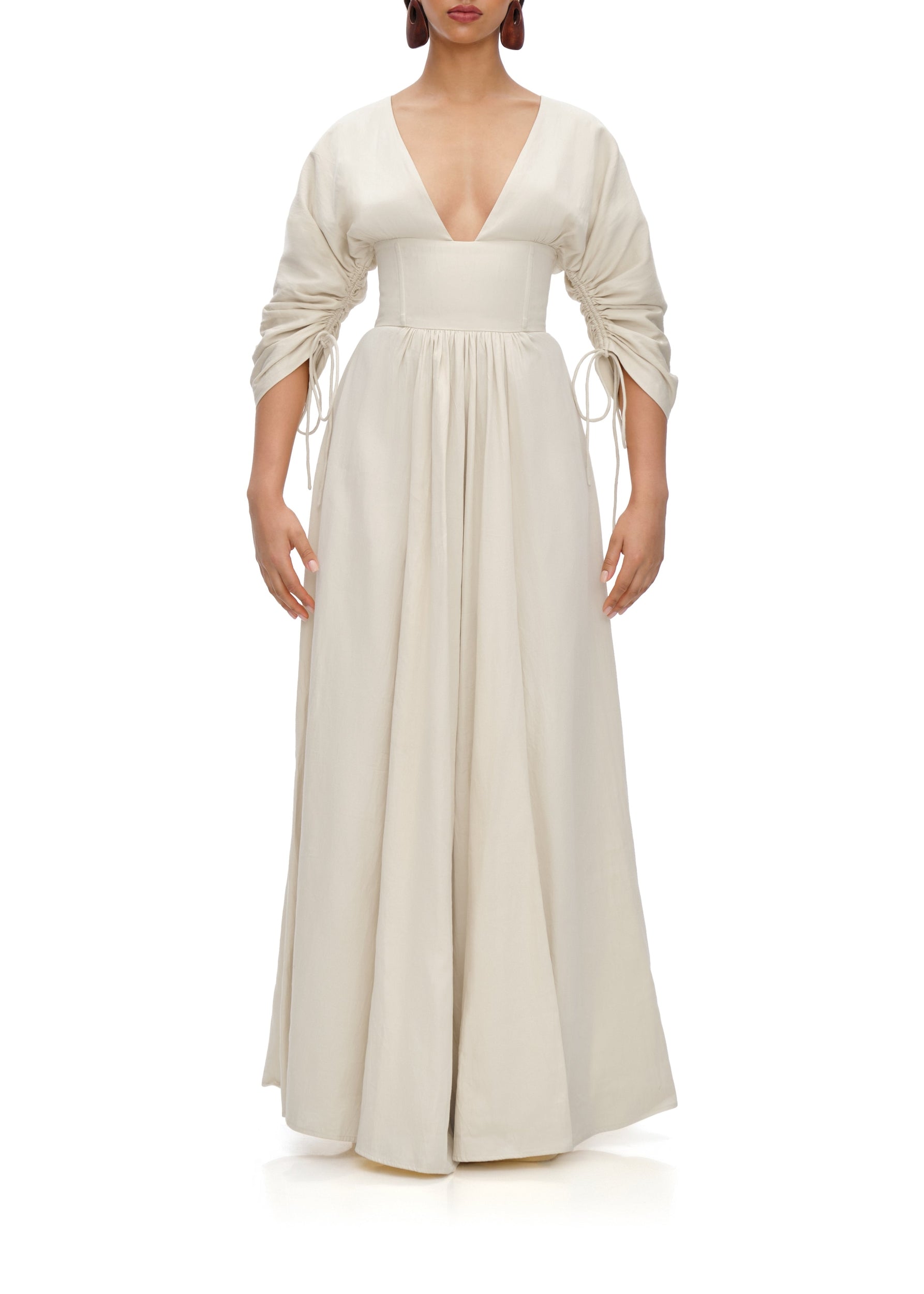 Adelle long dress with corseted waist - Bone