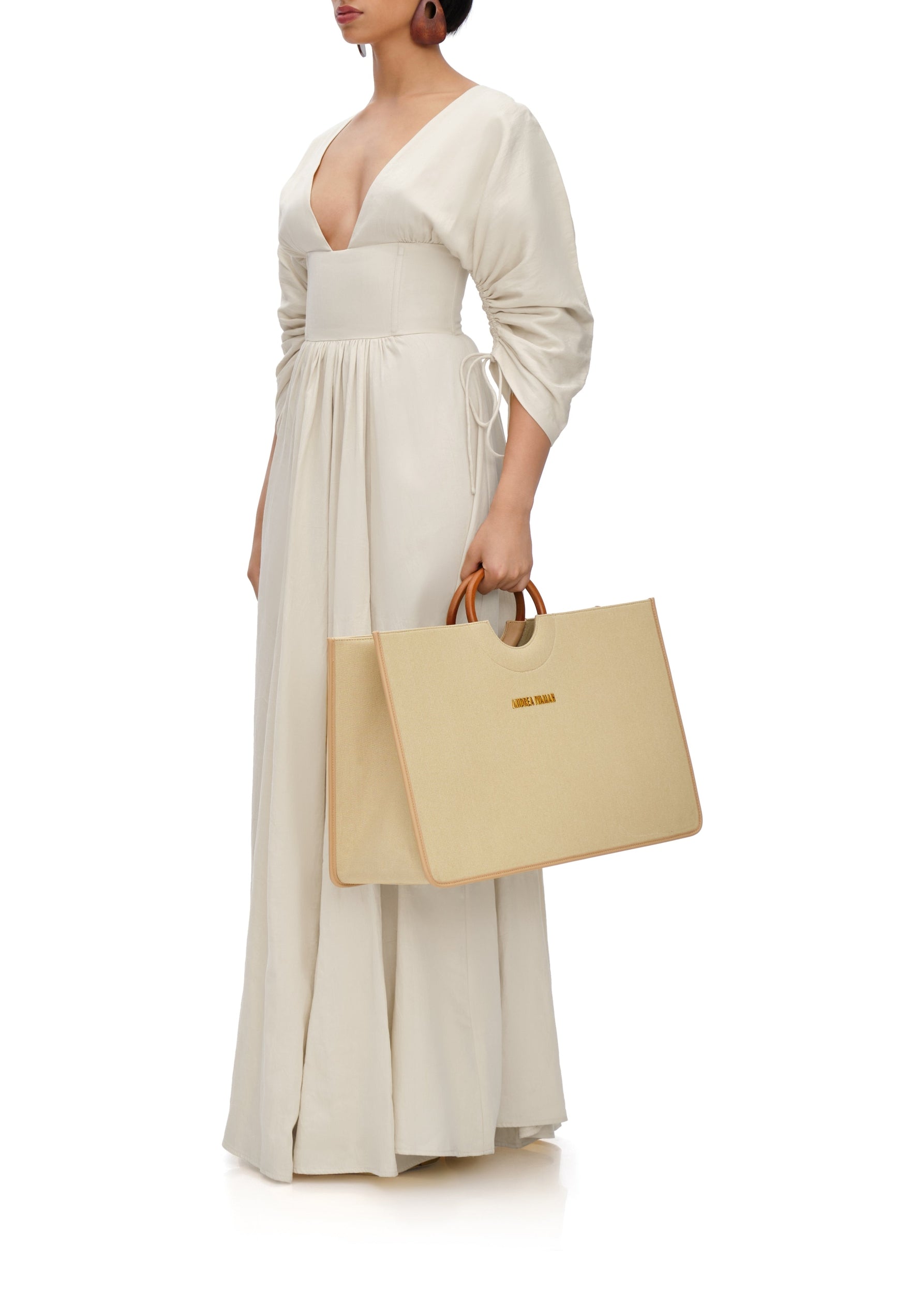 Adelle long dress with corseted waist - Bone