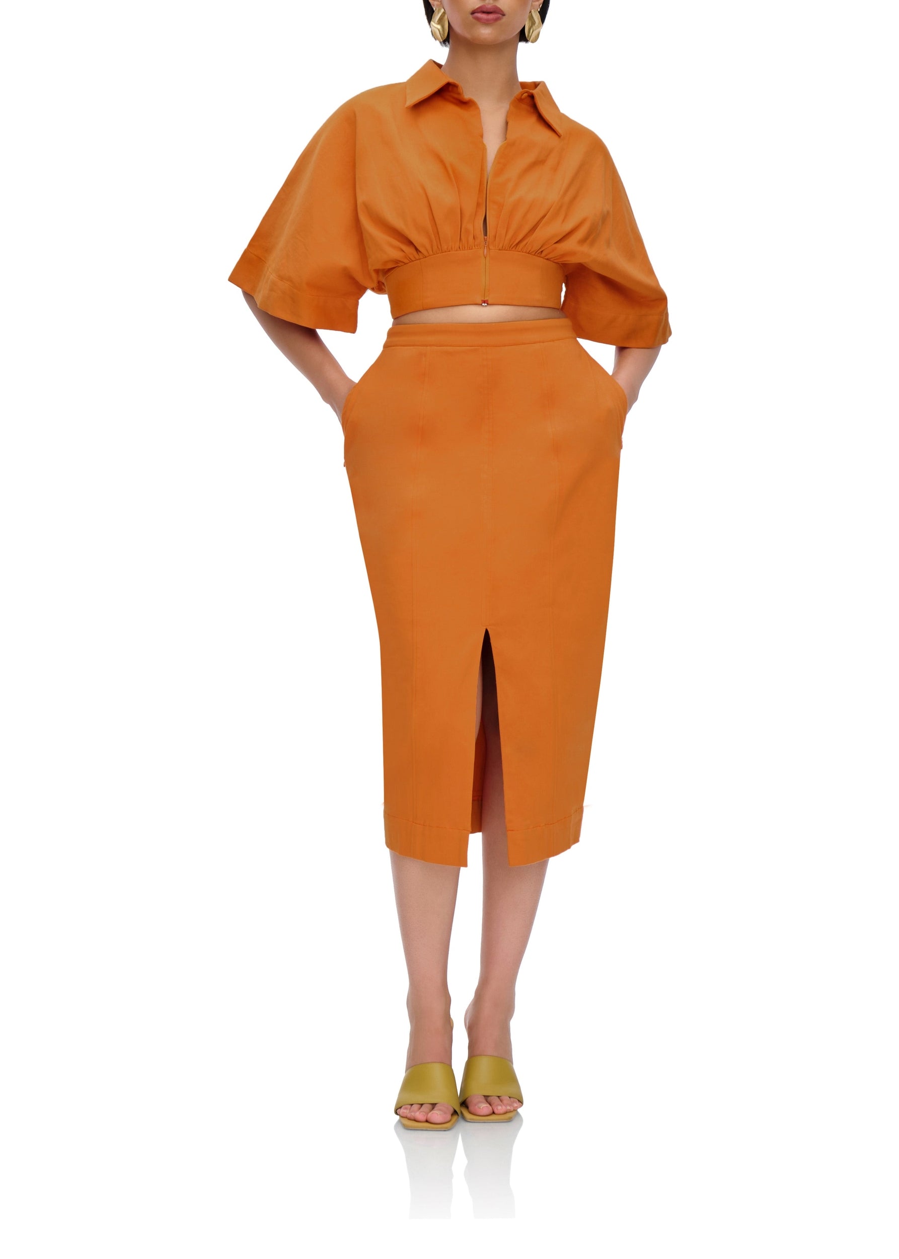 Alu midi skirt with slit - Canteloupe