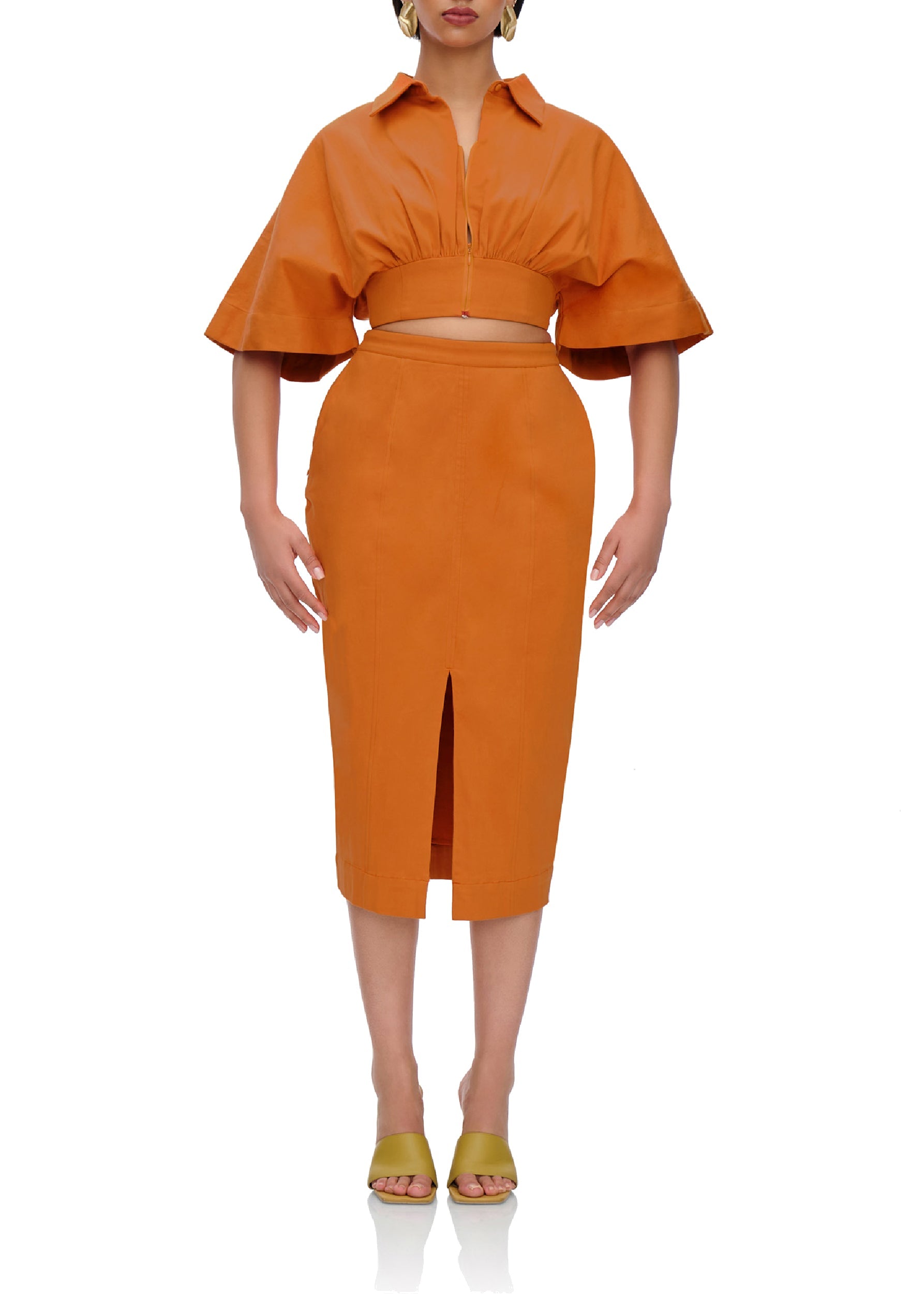 Alu midi skirt with slit - Canteloupe