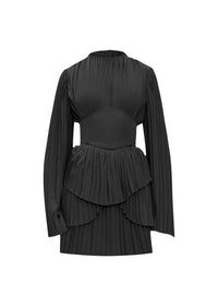 Lenti satin pleated short dress - Black