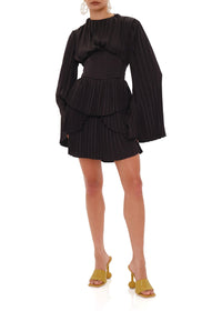 Lenti satin pleated short dress - Black